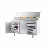 Bakkerij voorbereiding-/ koelwerkbank - met 2 deuren & 1 lade - Vakafmeting EN - Roestvrijstalen opzetstuk 9x 1/3 GN