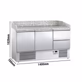 Mesa pizzera refrigerada ECO - 1400x700mm - encimera de granito - con 2 puertas ciegas y 2 cajones