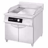 Commercial Induction Griddle - with Digital Controls - 10.0kW - Smooth/Ribbed Plate (half & half) - with Cabinet Base - 2 Doors