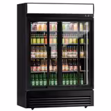Refrigerador de bebidas - 1295mm - 880 litros - 2 puertas correderas de cristal con caja de luz publicitaria - display digital de temperatura - Negro - Para Reino Unido