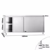 Armoire de travail en inox PREMIUM - 1800x600 mm - avec porte coulissante     