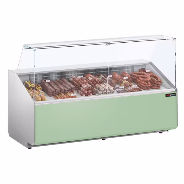 Banco gastronomia professionale - 2506x979mm - Statica - 512 L - Vetro dritto - Colore Dunkelgrau - Pannello frontale Hellgrün