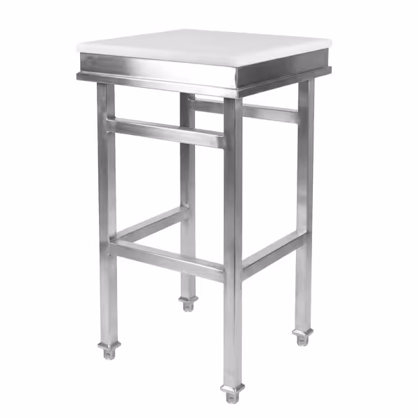 Hakbloktafel van polyethyleen - 500x500mm - met RVS frame - 80mm dik