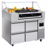 Commercial Refrigerated Prep Table PREMIUM - 4 Drawers - 1210 mm - for 9× GN 1/6 - Crepes device 6 kW (3N/PE 400V) + wooden spatulas included