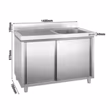 Sudoper s ormarićem PREMIUM - inox - 1400 x 700 mm - s 1 koritom - korito desno