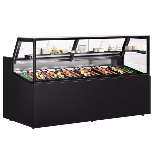Vitrină frigorifică orizontală - 1955x910 mm - 254 L - culoare negru - sticlă dublă - cu servire asistată - cu 1 rafturi