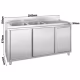 Spülschrank - 2000x600mm - mit Abfallbehälter & 2 Becken links