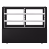 Vitrina pastelera refrigerada MADRID - 620 litros - 1500mm - doble cristal - con 2 estantes de cristal - 2 puertas correderas traseras - Negro mate