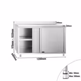 Edelstahl Arbeitsschrank PREMIUM - 1200x600mm - mit Schiebetür & Aufkantung