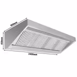 Wandafzuigkap RVS - 900mm diep - 2400mm - zonder motor - met 4 labyrintfilters en verlichting