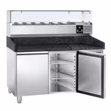 Commercial Pizza Prep Counter - Granite Top PREMIUM - 1500x800mm - with 2 doors - incl. refrigerated topping unit with glass sneeze guard - 7x GN 1/4