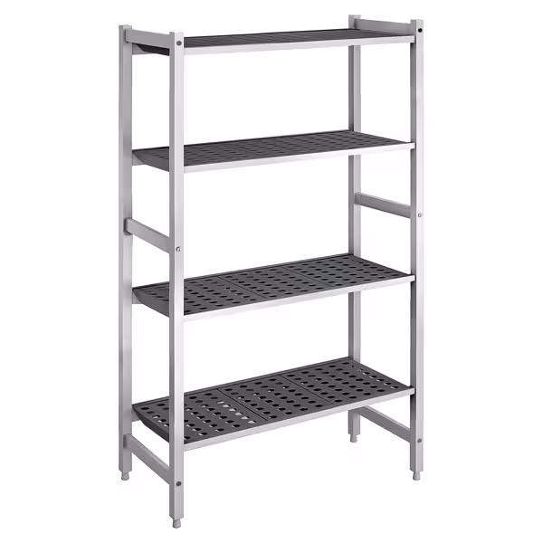 Aluminium/kunststof stelling - 900x1800mm - Diepte: 360mm - met 4 schappen - Draagvermogen totaal: 900kg