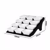 Supporto per buffet - Acciaio inox - Nero / Melamina - Rettangolare - 12x ciotoline 90x90mm - incl. 12 ciotoline in melamina