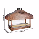 Commercial Copper-Clad Charcoal Grill – 1000 mm – 3-Sided Heat-Resistant Glass – Outdoor Use Only