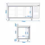 Balcão refrigerado ECO - 1795x700mm - 417L - 3 portas - GN 1/1 - com ressalto traseiro