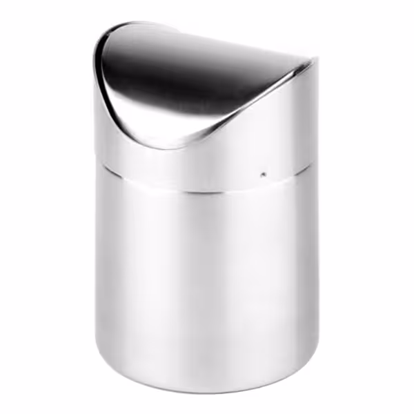 (6 unid) Caixote do lixo de mesa - tampa basculante amovível - 1.2L - 120x120x170mm - Aço inoxidável 18/8
