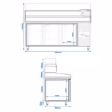 Balcão de pizza refrigerado PREMIUM - 2025x800mm - com tampo em granito - com 3 portas - incl. vitrina refrigerada superior - 9x Recipientes GN 1/3