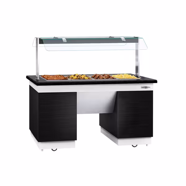 Buffet caliente DUBLÍN - 1600mm - con baño maría & ruedas - para 4x GN 1/1-100 - Negro