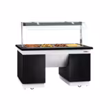Banco buffet professionale caldo DUBLINO - 1600mm - con bagnomaria - su ruote - per 4x GN 1/1 - Nero - Self Service