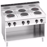 Sähköliesi Lorenzo 700 ‑sarja - 1200x714x1070 mm - 15,6 kW - 6 keittolevyä pyöreä - jalustalla - avoin, pohjahyllyllä & keräyslaatikolla