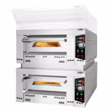 Gas Deck Pizza Oven - Twin Deck - Refractory Stone Deck - 6+6 x Ø 34cm (13.4") - 230V Single Phase - Mechanical Controls - up to 450°C - incl. Frame - with Connecting piece