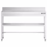 Mesa de trabalho em aço inoxidável PREMIUM - Profissional - 1200x600mm - com prateleira inferior & com painel traseiro & com travessas de reforço