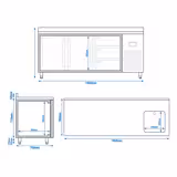 Kühltisch Premium PLUS - 1960x700mm - mit 1 Becken, 2 Türen, 3 Schubladen - Aufkantung