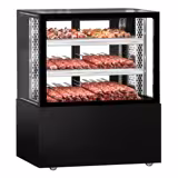 Vitrine de comptoir réfrigérée MADRID - 435L - 1000mm - Double vitrage - avec 2 étagères - portes coulissantes vitrées arrière - Noir mat