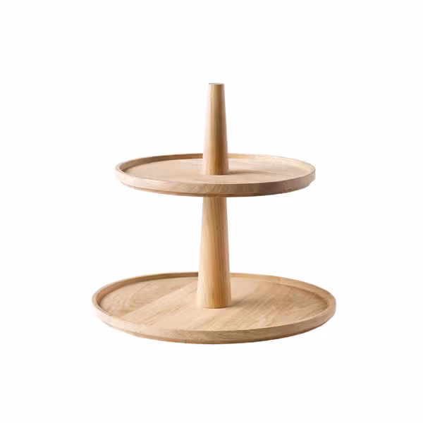 Etagère VALO - Ekträ, oljad - rund - Ø 300 mm & Ø 250 mm - 2‑vånings - Höjd: 280 mm