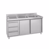 Lavabo ünitesi - 1400x700mm - sağda 3 çekmece ve 2 lavabo ile