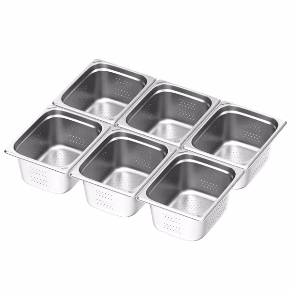 (6 pcs) Stainless Steel Gastronorm Pan GN 1/2 - perforated - Depth: 150mm