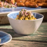 (6 st) Skål - BLUE OCEAN - melamin - 0,6 l - fyrkantig - 150x150x75 mm - stapelbar - vit/blå