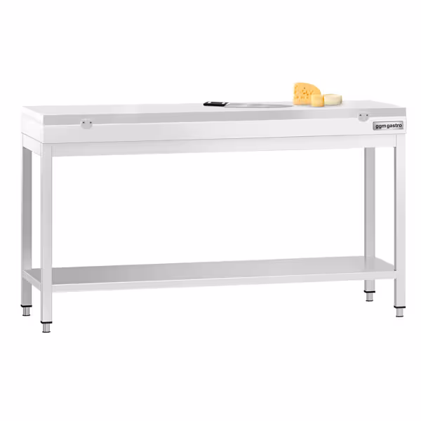 Masa de lucru inox PREMIUM - 1,8 m - cu poliță - cu blat de lucru alb