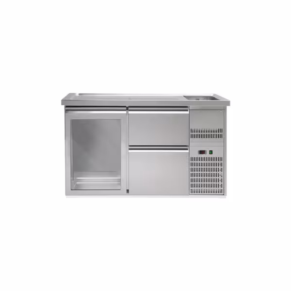 Frigider pentru bere 1,5 x 0,7 m - cu 1 ușă din sticlă şi 2 sertare 2/5 + 3/5