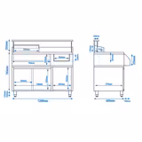 Cocktailstation - RVS - 1200x720mm - met 4 GN-bakken 1/6 & spoelbak rechts