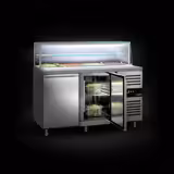 Saladette PREMIUM - 1515mm - 2 deuren - met glazen opzetvitrine voor 4x GN 1/1 - granieten werkblad