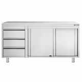 Tavolo armadiato in acciaio inox PREMIUM - 1600x600mm - con 3 cassetti a sinistra
