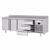 Commercial Counter Fridge PREMIUM PLUS - 2452x600mm - with 3 doors - 3 drawers [1/3] - with upstand - capacity 510 litres