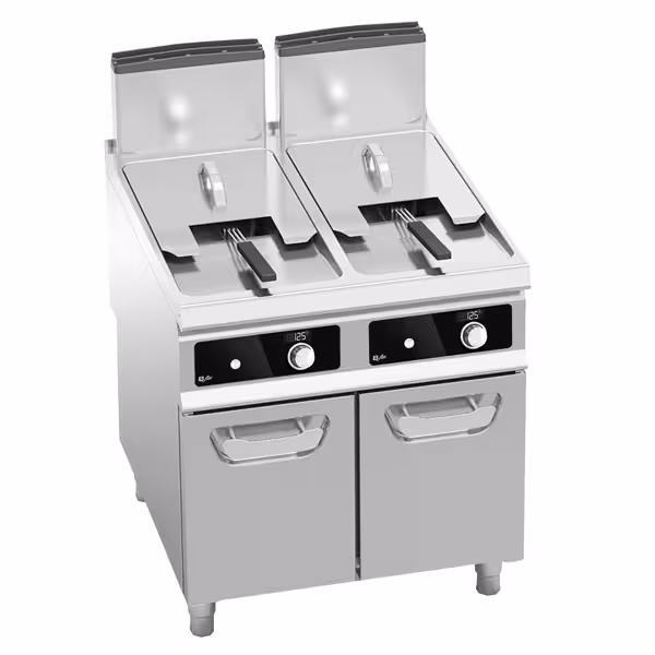 Dubbele gasfriteuse - 18+18 liter - 28 kW - indirect verwarmd - digitale bediening - Bflex Digital - met aftapkraan - incl. onderstel
