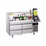 Mesa refrigerada de coctelería - 1,4 x 0,6 m - 150 litros - con 4 cajones 1/4 y estantes