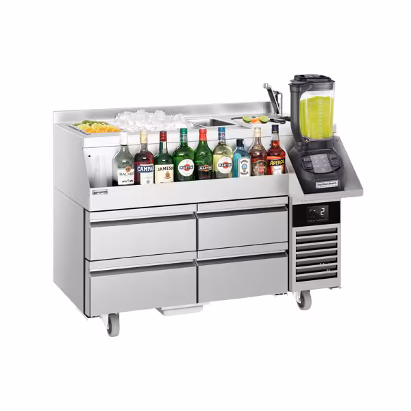 Cocktail voorbereidingstafel - werkbankmodel - 1200mm - 150L, 4 lades & 230V stopcontact