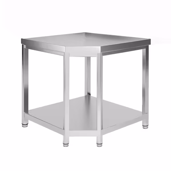 Roestvrijstalen hoek werktafel PREMIUM - 1150x800mm - met onderplank zonder achterwand