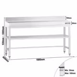 Çalışma Tezgahı - Paslanmaz Çelik - PREMIUM - 1800x600mm - Alt Raflı, Destekli & Sırtlı