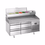 Table réfrigérée à pizza Premium PLUS - 1490x700 mm - avec 4 tiroirs - incl. vitrine réfrigérée - 6x GN 1/4