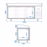 Pizzawerkbank PREMIUM PLUS - 1980x700mm - granieten werkblad - met 3 deuren
