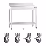 Edelstahl Arbeitstisch PREMIUM - 800x600mm - mit Grundboden, Aufkantung & Rollen