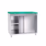 Edelstahl Arbeitsschrank PREMIUM - 1000x600mm - mit Schiebetür ohne Aufkantung inkl. Schneidplatte