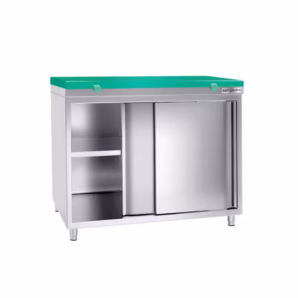 Roestvrijstalen werkkast PREMIUM - 1000x800mm - met schuifdeur zonder achterwand incl. snijplank