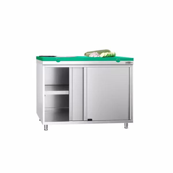 Stainless Steel Hinged-Door Work Cabinet + Cutting Board (Green, 40 mm) PREMIUM – 1000x800x910 mm - Shelf load 70 kg