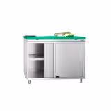 Mesa armario inox PREMIUM - para frutas y verduras - 1000x600mm - con estante intermedio - incl. Tabla de corte Verde